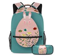 Happy Easter Upgrade Your School Essentials, zaino con astuccio, perfetto per ragazzi, ragazze e adolescenti, Multicolore#07, B:29.4x20x40cm P:19x7.5x3.8cm, Zaini Daypack