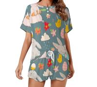 Happy Easter! Various Eggs - Set pigiama da donna a maniche corte e pantaloncini, 2 pezzi, Stile:, M