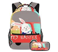 Happy Easter Zaino con astuccio, set di 2 zaini per bambini per ragazzi, ragazze, adolescenti, borsa da viaggio per studenti, Multicolore #04, B:29.4x20x40cm P:19x7.5x3.8cm, Zaini Daypack