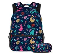 Happy Easter Zaino con astuccio, set di 2 zaini per bambini per ragazzi ragazze adolescenti, borsa per libri da viaggio per studenti, Multicolore#02, B:29.4x20x40cm P:19x7.5x3.8cm, Zaini Daypack