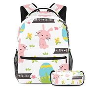 Happy Easter Zaino con astuccio, set di 2 zaini per bambini per ragazzi ragazze adolescenti, borsa per libri da viaggio per studenti, Multicolore#01, B:29.4x20x40cm P:19x7.5x3.8cm, Zaini Daypack