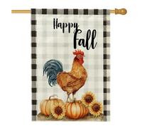 Happy Fall - Bandiera da giardino rustica, decorazione rustica con gallo e zucca, striscione per esterni per le stagioni autunnali, bandiera da cortile su entrambi i lati, decorazione per prato del