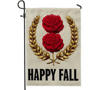 Happy Fall - Bandiera floreale da giardino, con rose rosse e grano, decorazione per la casa, in iuta su entrambi i lati, decorazione autunnale per esterni, 30,5 x 45,7 cm