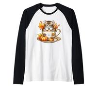 Happy Fall Coffee Mug for Kitten Lover Cute Autumn Fall Cat Maglia con Maniche Raglan