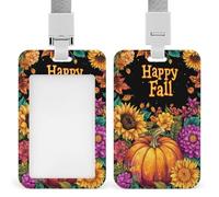 Happy Fall Pumpkins Girasoli Autunno ID Badge Holder Clip retrattile Porta carte di credito Protezione nome Badge Tag per lavoro Ufficio Medico Infermiera