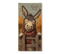 Happy Fall - Striscione per porta con asino, decorazione con animali in stile cartone animato, decorazione per interni ed esterni, 91 x 183 cm