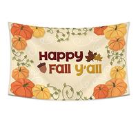 Happy Fall Y'all Bandiera 3 x 5 Ft Banner Doppia Stampa Decorazioni Autunno Zucche Foglie d'acero Noce Ringraziamento Forniture per feste Sfondo Decorazione per le Vacanze per Esterni Interni Casa