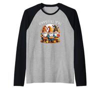 Happy Fall Y'All Gnomi Latte Foglie Zucche Halloween Fun Maglia con Maniche Raglan
