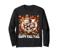 Happy Fall YALL Graphic for Cat Lover Cute Kitten Autumn Cat Maglia a Manica