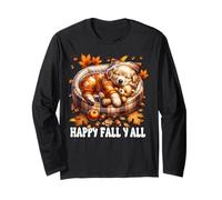 Happy Fall YALL Graphic for Women with Fall Golden Retriever Maglia a Manica