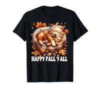 Happy Fall YALL Graphic for Women with Fall Golden Retriever Maglietta