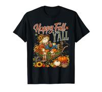 Happy Fall Y'All Scarecrow Pumpkin Autumn Farmhouse Lovers Maglietta