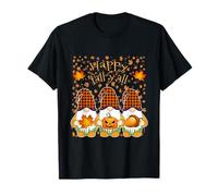 Happy Fall Y'All Simpatici gnomi Zucca Autunno Albero Foglie Autunnali Maglietta
