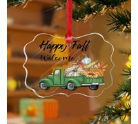 Happy Fall Zucca Foglia Camion Albero di Natale Ornamento Acquerello Blu Fattoria Camion Unico Ricordo Unico Dischi Acrilici Trasparenti Zucca Religiosa Regali Cristiani Ciondolo per Albero di Natale