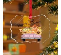 Happy Fall Zucca Foglia Camion Albero di Natale Ornamento Autunno Raccolto Ringraziamento Vacanze Ricordo Rustico Dischi Acrilici Trasparente Buffalo Plaid Zucca Camion Ciondolo per Albero di Natale