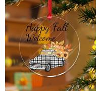 Happy Fall Zucca Foglia Camion Albero di Natale Ornamento Croce Foglie Zucca Girasoli Ricordo Unico Dischi Acrilici Trasparente Acquerello Blu Fattoria Camion Pallina di Natale Decorazione Albero