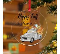 Happy Fall Zucca Foglia Camion Ornamento di Natale Croce Foglie Zucca Girasoli Divertente Ricordo Dischi Acrilici Trasparente Zucca Patch Rosso Blu Farm Truck Pallina di Natale Decorazione Albero