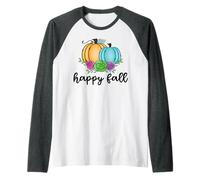 Happy Fall Zucca Patch Leopard Ringraziamento Halloween Fun Maglia con Maniche Raglan