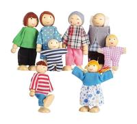 Happy Family - Set da gioco per bambole, 8 pezzi, statuette in legno, per bambini, casa delle bambole, idea regalo, cameretta