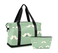 Happy Father's Day Funny Beard Green Grande borsa da viaggio per palestra sport da portare con borsa da toilette per aereo, viaggi in aereo, pieghevole, Happy Father's Day Divertente barba verde, 1
