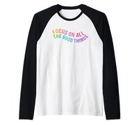 Happy Focus On all The Good Things Rainbow Maglia con Maniche Raglan