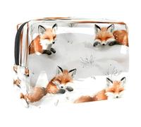 Happy Foxes Plays on Snow - Trousse da donna, per articoli da toeletta da viaggio, grande, in PVC, con cerniera, Multi, 18.5x7.5x13cm/7.3x3x5.1in, Beauty case