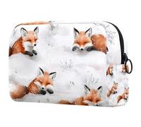 Happy Foxes Plays on Snow - Trousse da donna, per articoli da toeletta da viaggio, grande, pratica borsa organizer con cerniera, Multi, 18.5x7.5x13cm/7.3x3x5.1in, Beauty case