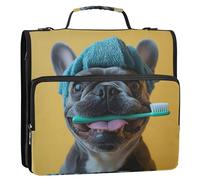 Happy French Bulldog - Raccoglitore a 3 anelli da 3,8 cm, con cerniera, organizer con tracolla, per scuola media, resistente, può contenere 500 fogli
