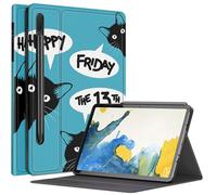 Happy Friday - Custodia a forma di gatto per Samsung Galaxy Tab S8 Plus/Tab S7 FE 12,4" 2021/Galaxy Tab S7 Plus 2020, angoli di visualizzazione multipli con supporto S Pen e funzione sleep/wake