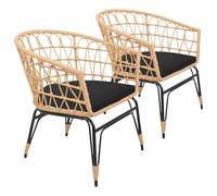 Happy Garden Aiko - Set di 2 poltrone in rattan sintetico con cuscini, stile vintage per interni ed esterni, in resina marrone e acciaio nero