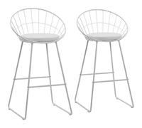 Happy Garden Alex - Set di 2 sgabelli da bar, 75 cm, in metallo, bianco, con cuscino bianco, seduta imbottita