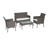 Happy Garden Mobili da Giardino CORDOUE in Resina Intrecciata Grigia e Cuscini Crema. Set di Tavolo e sedie da Esterno per 4 Persone.