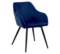 Happy Garden Sedia in Velluto Blu BERTILLE - Stile Moderno con Schienale e braccioli in Velluto Imbottito e Gambe in Metallo Nero.