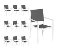 Happy Garden Set di 10 sedie Imbottite in Alluminio Bianco - textilene Grigio