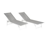 Happy Garden Set di 2 lettini Pieghevoli Sicilia in textilene Grigio - Struttura Bianca. Lettino da Esterno a 5 Posizioni in Acciaio.