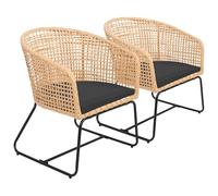 Happy Garden Set di 2 poltrone RINA in rattan sintetico con cuscini - stile vintage per interni ed esterni, resina marrone e acciaio nero