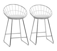 Happy Garden Set di 2 sgabelli da bar Alex 65 cm in metallo cromato con cuscino bianco - seduta imbottita