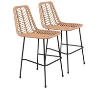 Happy Garden Set di 2 sgabelli da Bar in Rattan Sintetico OKA con poggiapiedi, Sgabelli con Schienale Marrone