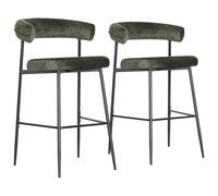 Happy Garden Set di 2 sgabelli da bar Tea verde con poggiapiedi imbottito in schiuma, gambe in metallo nero