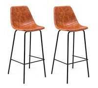 Happy Garden Set di 2 sgabelli da Bar Vintage Lucien Cognac - Altezza Seduta 75 cm, sgabelli da Bar in Stile retrò con Schienale e poggiapiedi, Struttura in Metallo