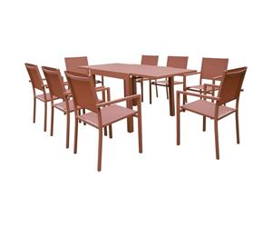 Happy Garden Set di mobili da Giardino allungabili Venezia in textilene e Alluminio Terracotta, 8 posti a Sedere, Tavolo 90-180 cm, Sedia impilabile