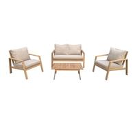 Happy Garden Set di mobili da Giardino Gili in Legno di Acacia con Cuscini Sabbia. Set di Divano, poltrone e tavolino per 4 Persone