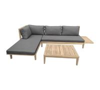 Happy Garden Set di mobili da Giardino PANGKOR in Legno di Acacia con Cuscini Grigi. Set di Divano, Chaise Longue e tavolino per 4 Persone