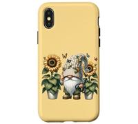 Happy Gardening Gnome With Butterflies Decor Cute Sunflower Custodia per iPhone X/XS