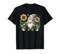 Happy Gardening Gnome With Butterflies Decor Cute Sunflower Maglietta