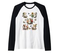 Happy Gardening Gnomes With Butterflies Cute Summer Flower Maglia con Maniche Raglan