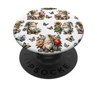 Happy Gardening Gnomes With Butterflies Cute Summer Flower PopSockets PopGrip Adesivo
