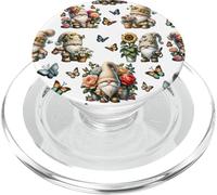 Happy Gardening Gnomes With Butterflies Cute Summer Flower PopSockets PopGrip per MagSafe