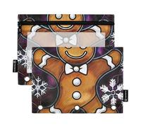 Happy Gingerbread Man, astuccio nero a 3 anelli, con cerniera, per matite, per ragazzi, in tessuto trasparente, per la scuola, 24,9 x 18 cm, 2 confezioni