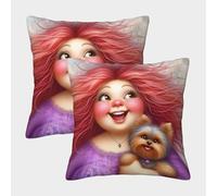 Happy Girl with Dog Federe Cuscini Per Divano Decorative Art Fodere Per Cuscini Confezione Da 2 Moderni Del Divano Arredamento 50x50cm